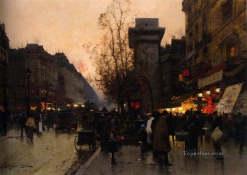 París Painting - Eugene Galien Laloue Animación Pres de la Porte Saint Den Parisian